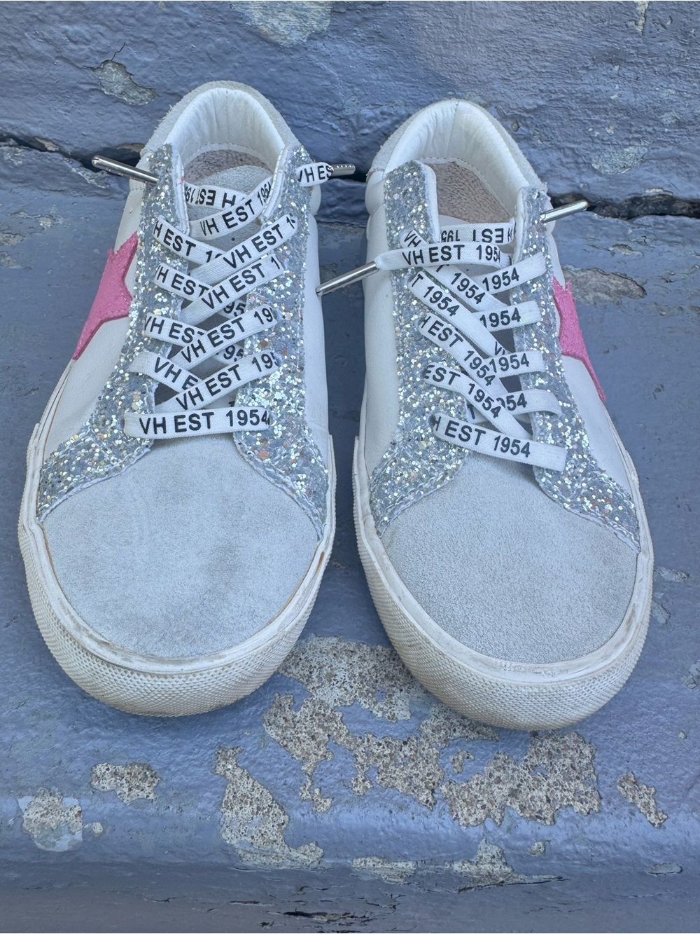 Vintage Havana Pink Star Sneakers Silver Glitter Low Tops Suede Toe